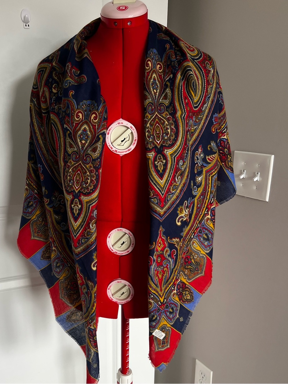 Navy and Red Paisley Decorative Throw Scarf - Elegant Accent